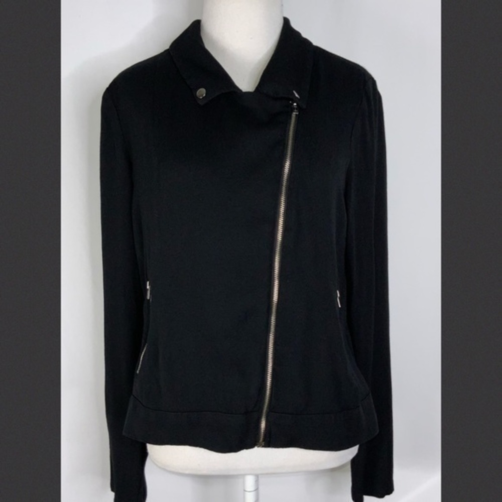 Ella Moss Black Moto Shirt Lightweight Zip-Up Casual Everyday Jacket Pockets M